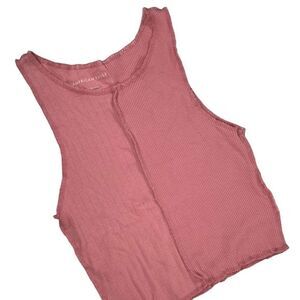 American Eagle Size XS Pink‎ Exposed Seam Waffle Cropped Knit Tank Top